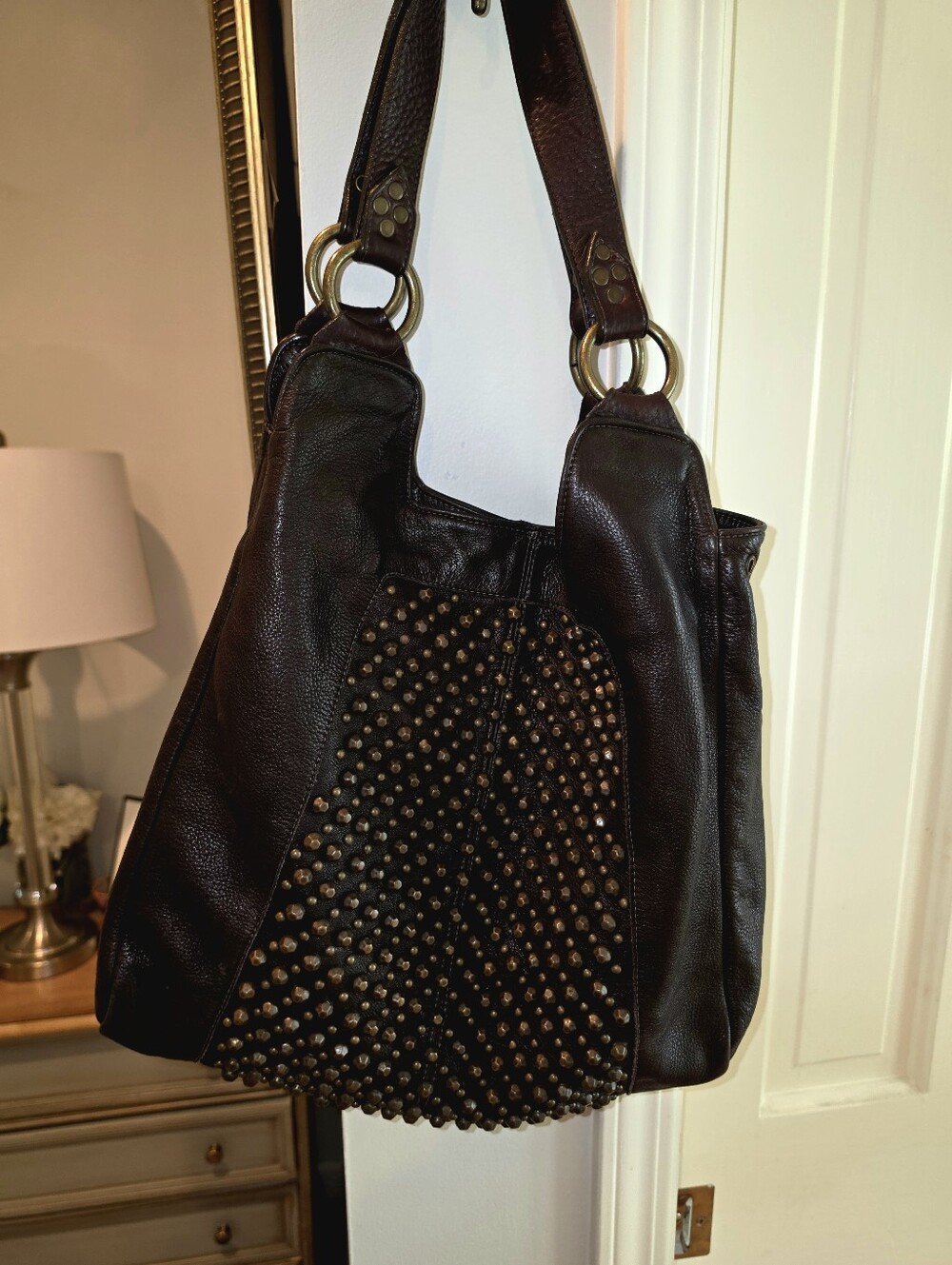 Womens Leather Rock Dark Brown Soft Leather Shoulder Bag